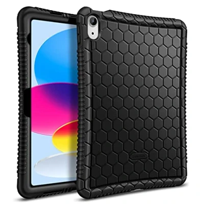 Abbildung von Fintie Silikon Hülle für iPad 10 Generation 2022 (10.9 Zoll) [Bienenstock Serie] Leichte rutschfeste Stoßfeste Schutzhülle Tasche Case Cover, Schwarz