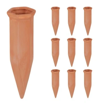 Abbildung von Relaxdays Tonkegel Bewässerung, Gießkegel 10er Set, 1,5 Liter PET Flaschen, Zimmerpflanzen &amp; Balkonkästen, terrakotta