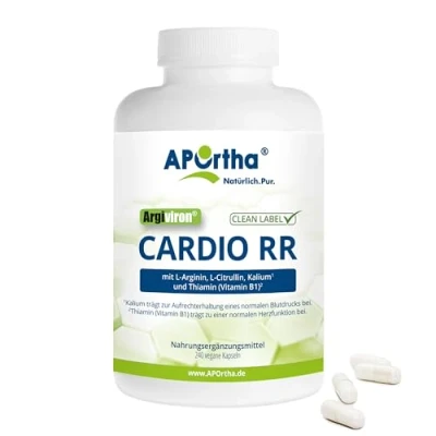 Abbildung von APOrtha® Cardio RR L Arginin + Citrullin Kalium Herzvitamin Vitamin B1, 240 vegane Kapseln, für 1 Monat in Clean Label Qualität, glutenfrei, allergenfrei, laktosefrei, zuckerfrei