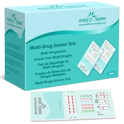 Abbildung von Easy@Home 5 x Drogentest Multi für 6 Drogenarten Testet Marihuana (THC), Amphetamin (AMP), Benzodiazepine (BZO), Kokain (COC), Opiate, Methamphetamin (MET/mAMP), Schnelltest im Urin