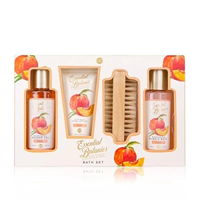Abbildung von Accentra Badeset, Pflegeset ESSENTIAL BOTANICS FRUITS in Geschenkbox Duschgel Schaumbad Bodylotion Nagelbürste Pfirsichduft