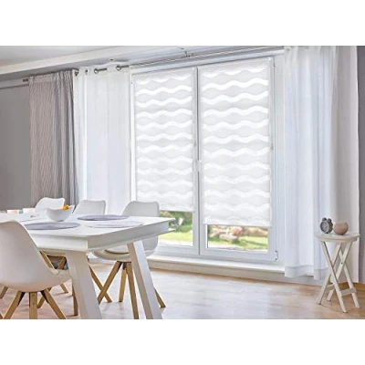 Abbildung von K home Klemmfix Doppelrollo &quot;Welle&quot; ohne Bohren Weiß 30 cm x 150 (B L)