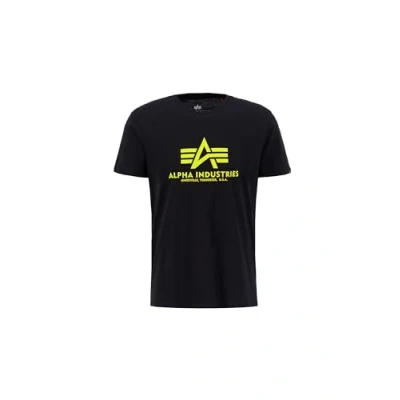 Abbildung von Alpha Industries Herren Basic Print T Shirt, Black/Neon Yellow, M