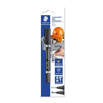 Abbildung von STAEDTLER Doppel Marker für den Heimwerker Lumocolor duo permanent 348, zur Beschriftung großer und kleiner Werkzeuge Werkzeugboxen, wasserfest, lichtbeständig, Schwarz, 2 Spitzen F+M, 348 9 BK 1, 5 Stück