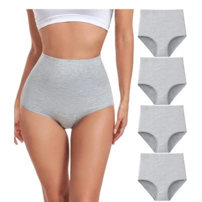 Abbildung von wirarpa Unterhosen Damen Baumwolle Unterwäsche Super Hohe Taille Frauen Slips Grau 4er Pack Größe L