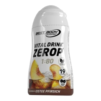 Abbildung von Best Body Nutrition Vital Drink ZEROP® Eistee Pfirsich, Original Getränkekonzentrat Sirup zuckerfrei, 1:80 ergibt 19 Portionen Fertiggetränk, 48 ml