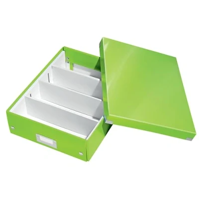Abbildung von Leitz Click &amp; Store Aufbewahrungsbox mit Deckel Mittel Groß, Box Trennwänden für Zubehör im Büro oder Utensilien Haushalt, Transportbox aus 85 % recycelter Premium Hartpappe, Grün, 60580054