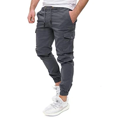 Abbildung von PITTMAN Darius Baumwoll Herrenhose Graue Herren Cargo Hosen Männer Cargohosen Slim Fit, Grau (Tornado 183907), W34/L38