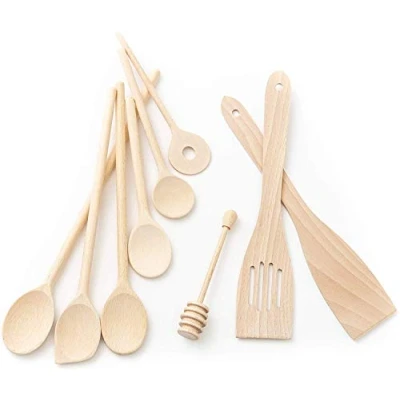 Abbildung von tuuli Küchenhelfer Set Holz Buche Küchen Zubehör (6x Kochlöffel, 2x Pfannenwender, Honiglöffel)