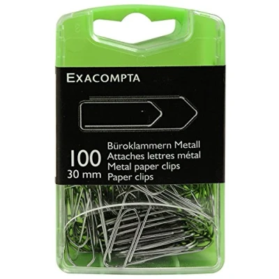 Abbildung von Exacompta 14746E 100er Pack Büroklammern silber 30mm aus Metall in praktischer Aufbewahrungsbox