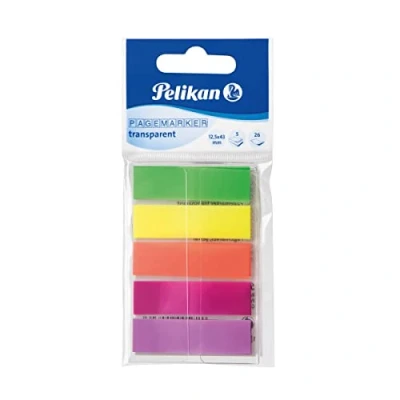 Abbildung von Pelikan 200303 Pagemarker N132, 130 Blatt, Größe: 12,5 x 43 mm, 5 transparente Farben: grün/gelb/orange/rosa/violett