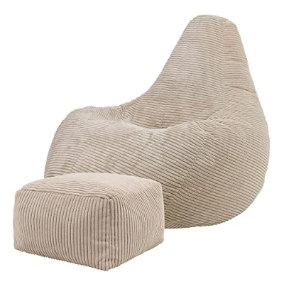 Abbildung von Icon Sitzsack „Dalton“ mit Hocker, Beige, Cord, Groß, Sitzsäcke für das Wohnzimmer, Schlafzimmer, Sessel Erwachsene