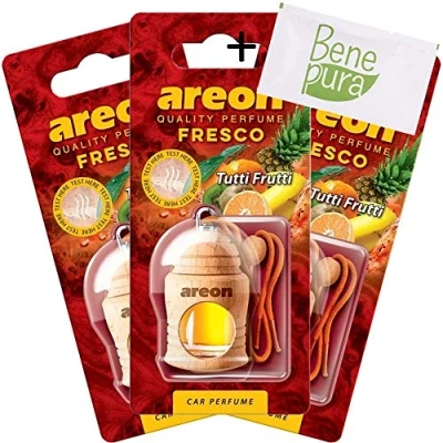 Abbildung von AREON Auto Lufterfrischer Parfüm Fresco 4 ml Tutti Frutti duft Hängende Flasche Diffusor mit Echtholzdeckel, langlebig, Set von 3