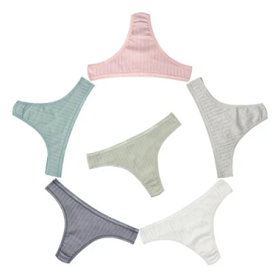 Abbildung von KNITLORD 6er Pack Damen Tanga, Unterwäsche aus Baumwolle, atmungsaktive Unterhosen, String Medium Rippen