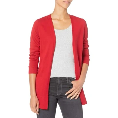 Abbildung von Amazon Essentials Damen Leichte Strickjacke, Vorne Offen (Erhältlich In Übergröße), Rot, L