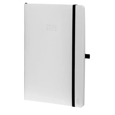 Abbildung von Chronoplan 50935 Buchkalender Kalendarium 2025 (Terminplaner A5 (135x210mm) mit Softcover, Wochenplaner, 1 Woche auf 2 Seiten, flexibler Stiftschlaufe, Einmerkband, Gummiverschluss) weiß