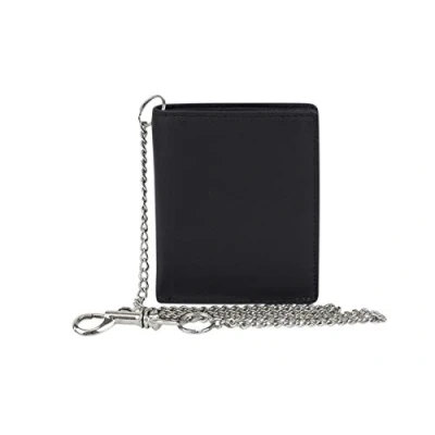 Abbildung von Minibörse extra flach mit Kette im Hochformat dünn, flaches Portemonnaie RFID Schutz, Biker Wallet Block Folie Geschenk Box LEAS in Echt Leder, schwarz