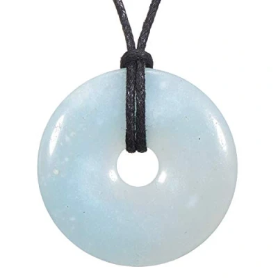 Abbildung von Morella Damen Halskette 80 cm Donut Edelstein Anhänger Amazonit im Samtbeutel