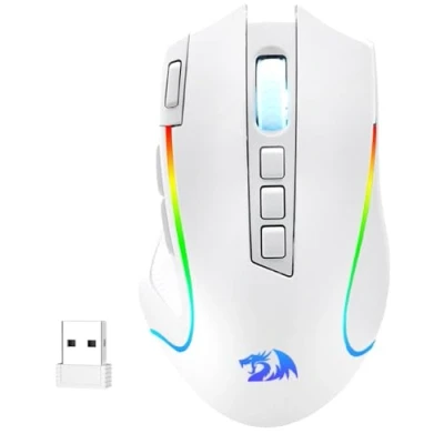 Abbildung von Redragon M612 PRO RGB Gaming Maus 8000 DPI Kabelgebundene/Kabellose Gamer mit 9 Programmierbaren Tasten &amp; 6 Hintergrundbeleuchtungsmodi BT 2.4G Drahtlose Softwareunterstützung, Weiß