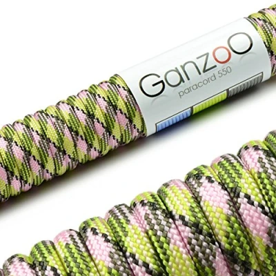 Abbildung von Ganzoo Paracord 550 Seil 4mm Outdoor Schnur / 30 Meter/Typ 3 Nylon &amp; Polyester/ 7 Innenstränge/Allzweckseil für Hundehalsband/Hundeleine Knüpfen/Camping Survival/Hellgrün Pink