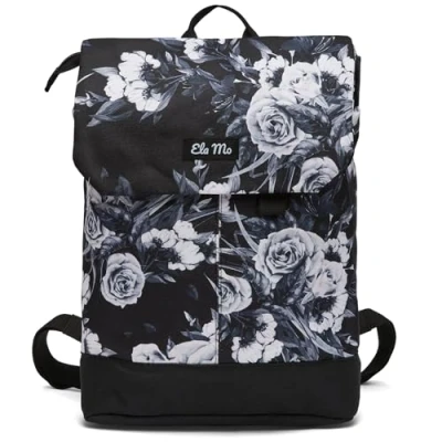Abbildung von Ela Mo Rucksack Damen Daypack schön u. durchdacht Laptop Rucksäcke für Frauen Anti Diebstahl Tasche Schule, Uni, Business (Nightrose)