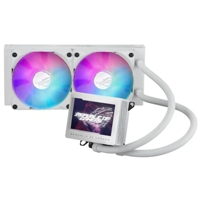 Abbildung von ASUS ROG Ryujin III 240 ARGB White Edition All in One Flüssig CPU Kühler (3,5 Zoll LCD, Asetek Pumpe der 8. Generation, 2x 120mm Radiator mit magnetischen Daisy Chain Lüftern, weiß)