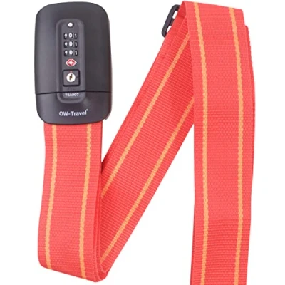 Abbildung von OW Travel Kofferband Gurt Mit TSA Schloss. Koffergurt adressschild (1 Stück Rot/Gelb) Zahlenschloss. Luggage Strap Koffer Gurtband.Koffer Band.Koffergurt Bunt Auffällig
