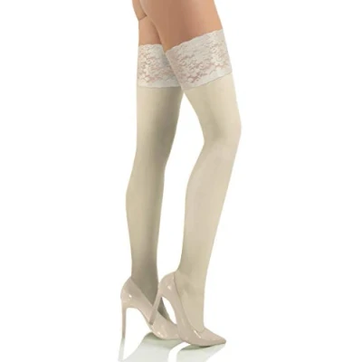 Abbildung von sesto senso Halterlose Strümpfe 50 DEN Spitze Mikrofaser Blickdicht Damen Elfenbein weiss ivory XL/XXL Avioro