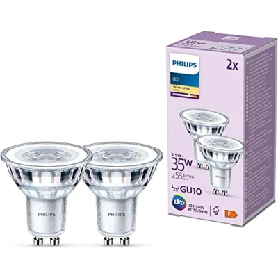 Abbildung von Philips Classic LED GU10 Lampe, 35W, klar, warmweiß, nicht dimmbar, Doppelpack