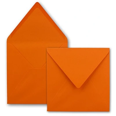Abbildung von 25x Quadratische Briefumschläge in Orange 15,5 x cm ohne Fenster, mit Nassklebung 110 g/m² Für Einladungskarten zu Hochzeit, Geburtstag und mehr Serie FarbenFroh