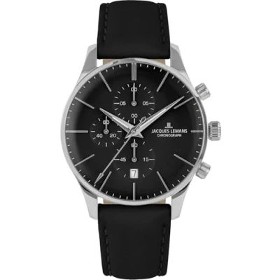 Abbildung von JACQUES LEMANS Herrenuhr Chronograph Serie London 40 MM 5 ATM mit Lederband 1 2163A