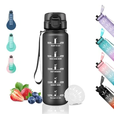 Abbildung von Trinkflasche Kinder 0 5 liter Trinkflasche, Auslaufsicher, mit Filter, Kohlensäure Geeignet, Leicht zu Reinigen, Wasserflasche für Schule, Reisen, Camping, Running, Schwarz