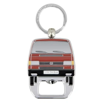 Abbildung von BRISA VW Collection Volkswagen Schlüssel Anhänger Ring Schlüsselbund Accessoire Keyholder mit Bier Flaschen Öffner im T4 Bulli Bus Design (Bus Front/Rot)