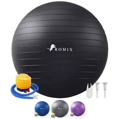 Abbildung von ROMIX Gymnastikball 55cm 65cm 75cm, Anti Burst Sitzball mit Luft Pumpe für Balance und Stabilität, Aufblasbarer Pilates Ball Yoga Übung, Fitness, Schwangerschaft Schwarz