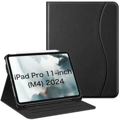 Abbildung von Fintie Hülle für iPad Pro 11 Zoll M4 (2024) (Modellnummer: A2836/A2837/A3006) mit Stifthalter, Multi Winkel Betrachtung Folio Stand Schutzhülle Case Dokumentschlitze, Schwarz