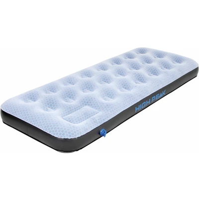 Abbildung von High Peak Unisex Single Comfort Plus Luftbett, mit integrierte Fußpumpe und Anti Rutsch Funktion, atmungsaktiv, robust, Oberseite weich, für Indoor Outdoor, grau/blau/schwarz, L