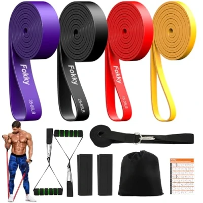 Abbildung von Fokky Resistance Bands Set mit 4 Widerstandsstufen, Fitnessbänder Türanker, Griffen, Schutzhülle, Tragetasche und Trainingsanleitung, Widerstandsbänder für Stretching/Yoga/Fitness/Krafttraining