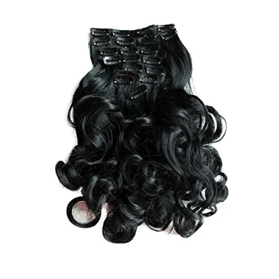 Abbildung von CAISHA XXL 35cm 8 Teile Set CLIP IN EXTENSIONS Haarverlängerung Haarteil Voluminös Gewellt Schwarz CES100 1