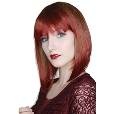 Abbildung von Prettyland Damen Bob Perücke Tie dye Glatt Kurz Haar Gefärbt Batik Farbverlauf Wig Braun Rot C779