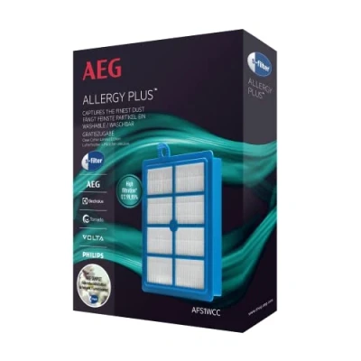 Abbildung von AEG AFS1W Allergy Plus Filter (Ideal für Allergiker, Filterwirkung mehr als 99%, saubere Luft, waschbar, leicht einzubauen, passend über 80 Staubsauger Baureihen, universell, passgenau) blau/weiß