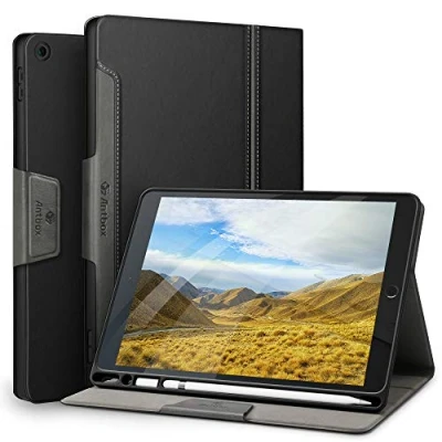 Abbildung von Antbox Hülle für iPad 10.2 (9. /8. /7. Generation) mit Stifthalter Auto Schlaf/Wach Funktion PU Ledertasche Schutzhülle Smart Cover 10,2&quot; 2021/2020/2019 (Schwarz)