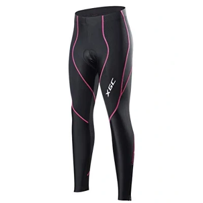 Abbildung von Damen Lange Radlerhose Fahrradhose Radhose Radsportshorts für Frauen Elastische Atmungsaktive 4D Schwamm Sitzpolster mit Einer Hohen Dichte (Pink, XL)