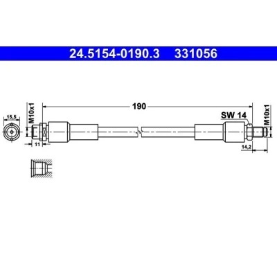 Abbildung von ATE 24.5154 0190.3 Bremsschläuche 190 M10x1 AUDI: A8 D3