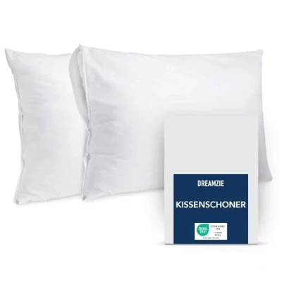 Abbildung von Dreamzie Kissenschoner 50x80 cm 2er Set Kissenbezug wasserdicht und Öko TEX Kopfkissen Schutzbezug Schwitzen mit Reißverschluss