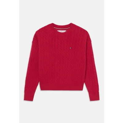 Abbildung von Tommy Hilfiger Cable Sweater Strickpullover für Kinder, Größe: 152, Ruby rhubarb