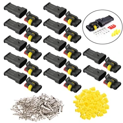 Abbildung von QitinDasen 12 Set 3 Polig Auto Wasserdichte Elektrische Steckverbinder, Versiegelte Kabelverbinder Stecker Steckdose Kit, für LKW Boot