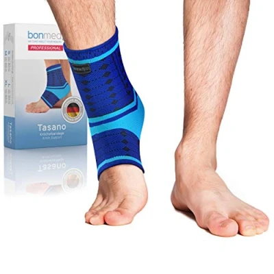 Abbildung von bonmedico Sprunggelenkbandage Rutschfeste Knöchelbandage Sprunggelenk für Damen &amp; Herren Stützende Bandage Fußgelenk, Achillessehne Wellness Geschenke 1 Fußbandage (Blau, S)