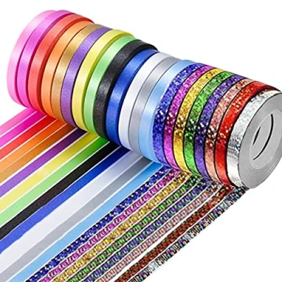 Abbildung von Jonami 44x Ringelband Geschenkband Polyband Glitzer Deko Band in Bunten Farben für Geschenkbänder zum Basteln und Verpacken, Geschenkverpackung, Ballonverschlüsse