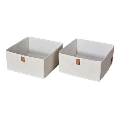 Abbildung von LOVE IT STORE Premium Schubladenbox 2 teilig Organizer für den Kleiderschrank aus Leinen Baumwoll Mix Verstärkt mit Karton Set zwei großen Boxen Beige 30x30x15 cm