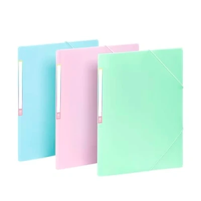 Abbildung von Viquel 3 Stück Kunststoff Mappe Rainbow Pastell A4 Sichttaschen mit Beschriftungsetiketten Gummizugverschluss blau/lila/grün